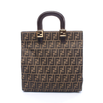ズッカ ハンドバッグ トートバッグ キャンバス レザー ブラウン ダークブラウン フェンディ バッグ FENDI