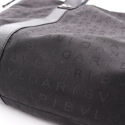 ロゴマニア ハンドバッグ トートバッグ キャンバス レザー ブラック ブルガリ バッグ BVLGARI