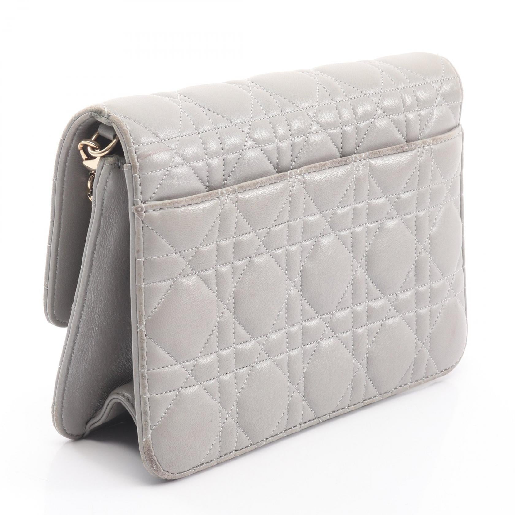 ミスディオール カナージュ チェーンウォレット レザー グレー クリスチャンディオール バッグ Christian Dior