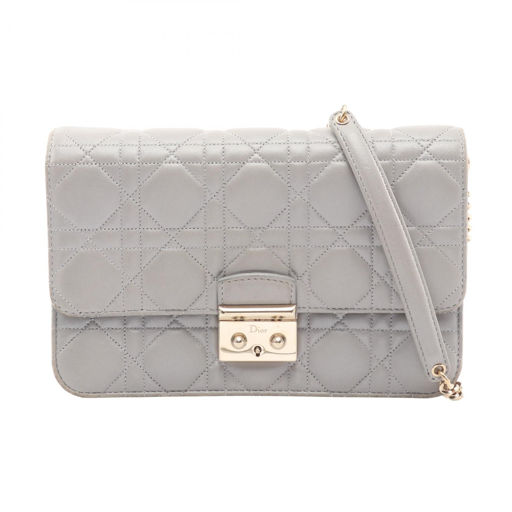 ミスディオール カナージュ チェーンウォレット レザー グレー クリスチャンディオール バッグ Christian Dior