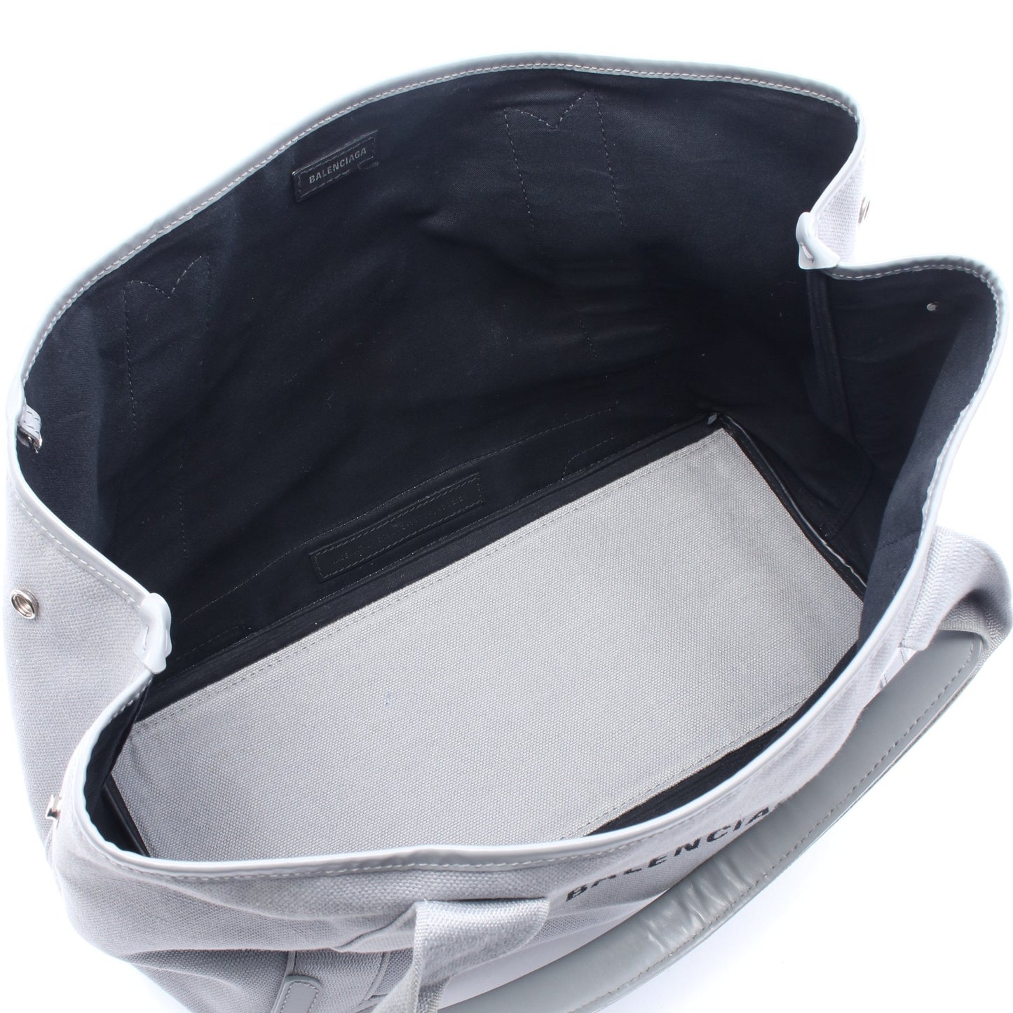 NAVY CABAS NEW M ネイビーカバ ハンドバッグ トートバッグ キャンバス レザー グレー バレンシアガ バッグ BALENCIAGA