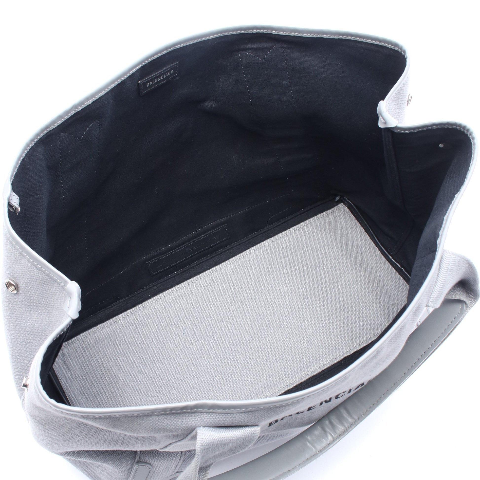 NAVY CABAS NEW M ネイビーカバ ハンドバッグ トートバッグ キャンバス レザー グレー バレンシアガ バッグ BALENCIAGA