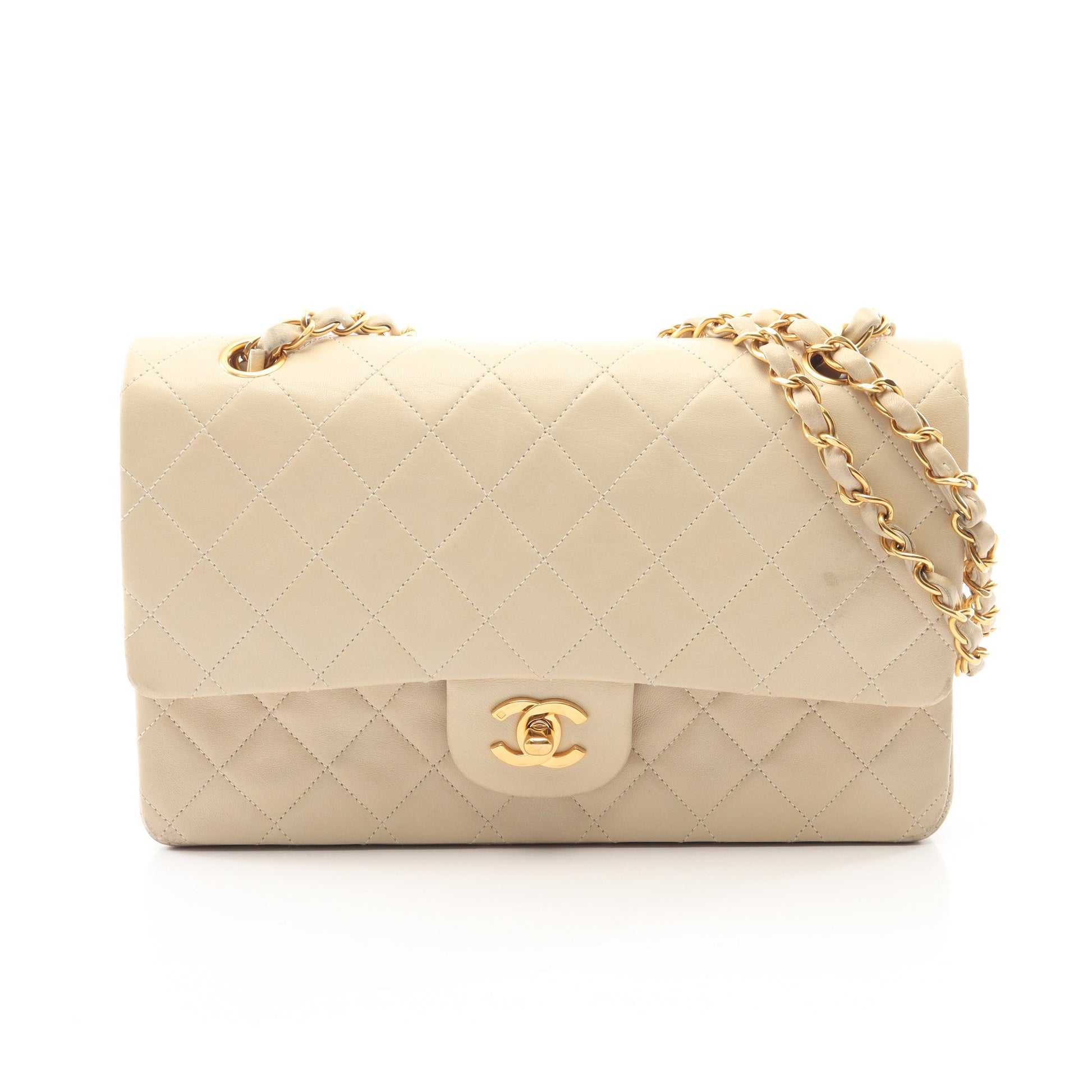 マトラッセ Wフラップ Wチェーンショルダーバッグ ラムスキン ベージュ ゴールド金具 シャネル バッグ CHANEL