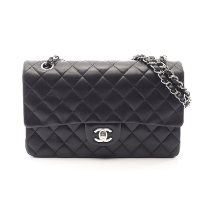 マトラッセ Wフラップ Wチェーンショルダーバッグ ラムスキン ブラック シルバー金具 シャネル バッグ CHANEL