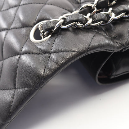 マトラッセ Wフラップ Wチェーンショルダーバッグ ラムスキン ブラック シルバー金具 シャネル バッグ CHANEL