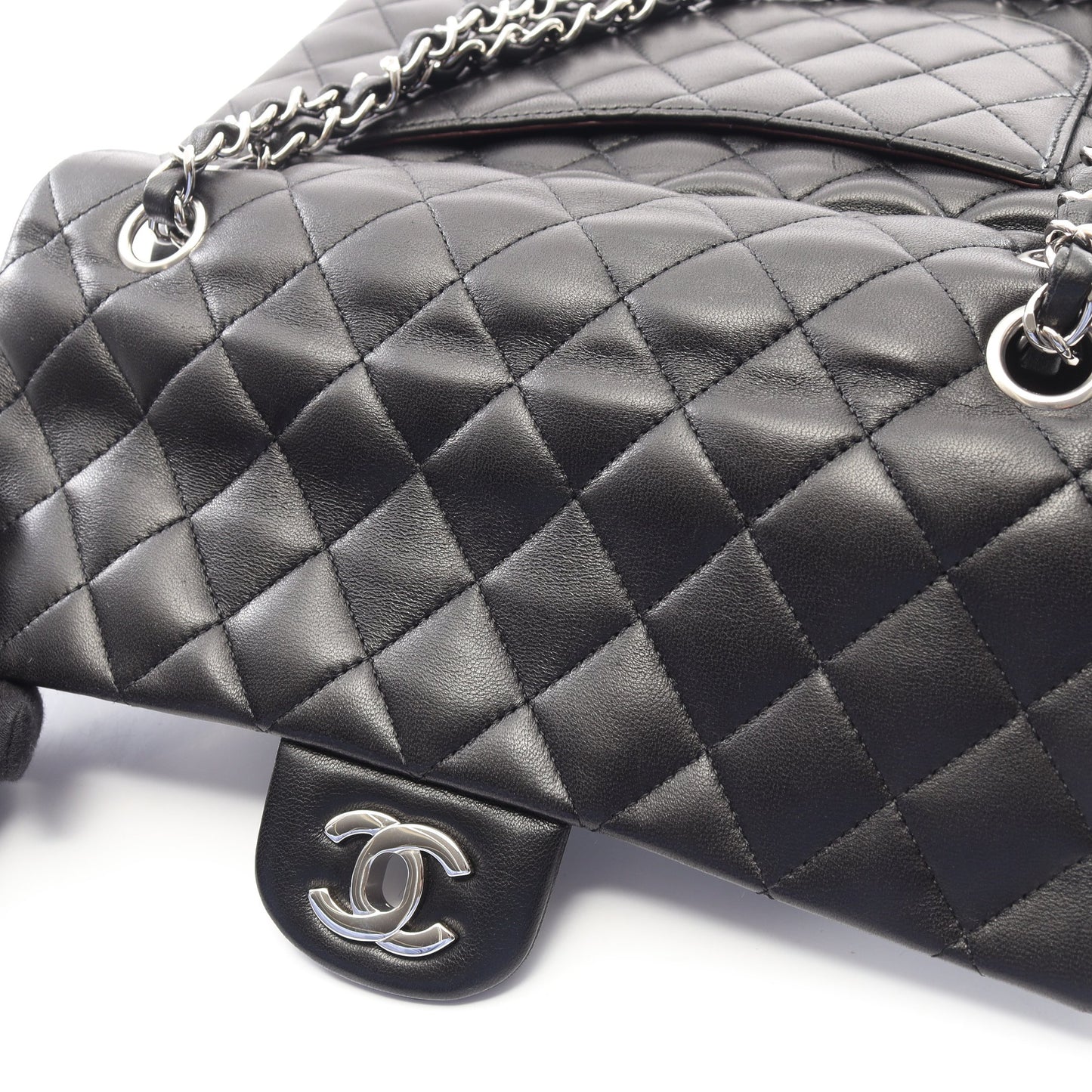 マトラッセ Wフラップ Wチェーンショルダーバッグ ラムスキン ブラック シルバー金具 シャネル バッグ CHANEL