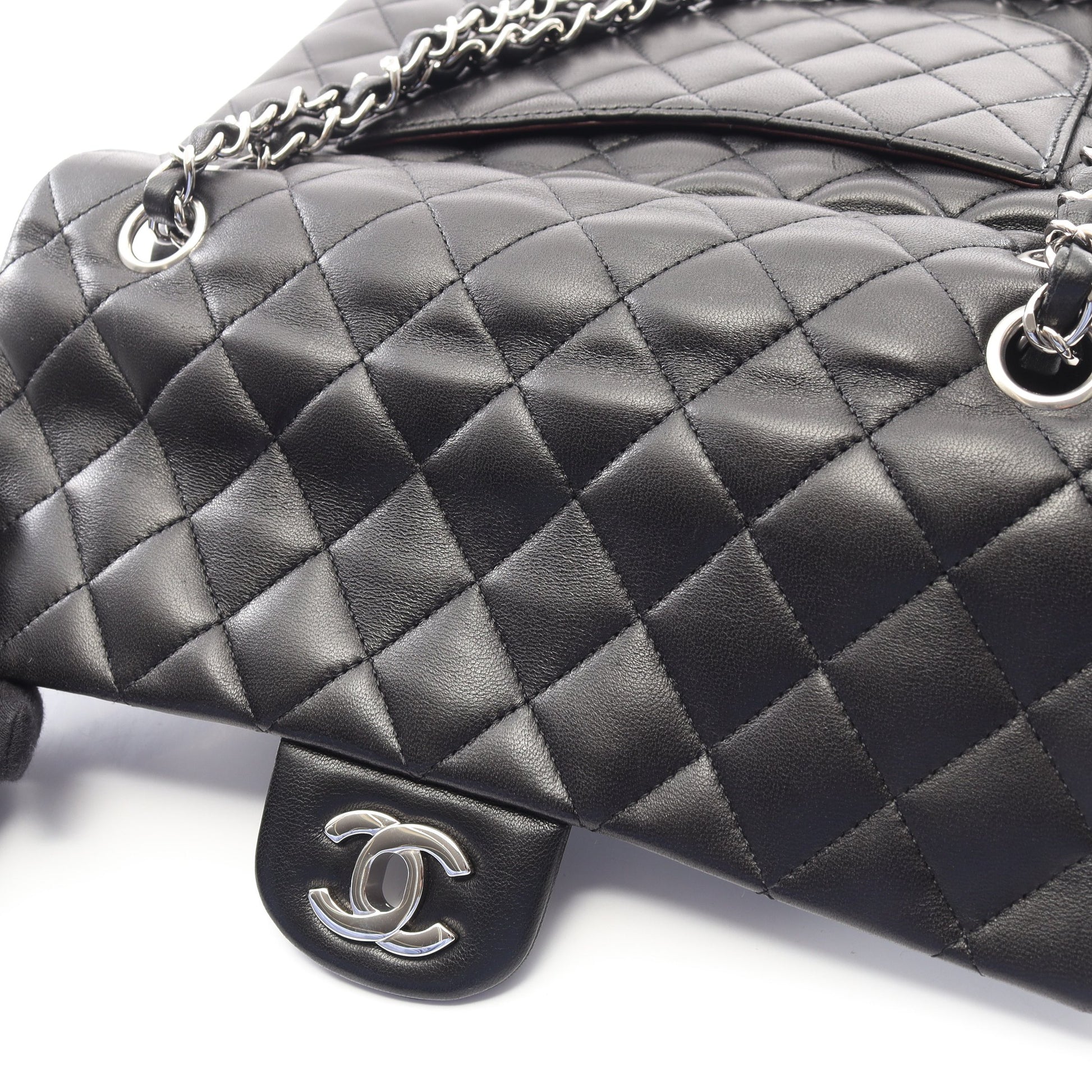 マトラッセ Wフラップ Wチェーンショルダーバッグ ラムスキン ブラック シルバー金具 シャネル バッグ CHANEL