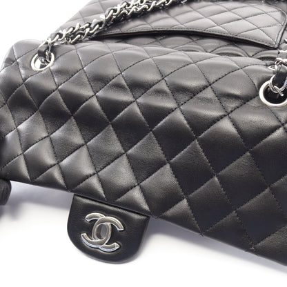 マトラッセ Wフラップ Wチェーンショルダーバッグ ラムスキン ブラック シルバー金具 シャネル バッグ CHANEL