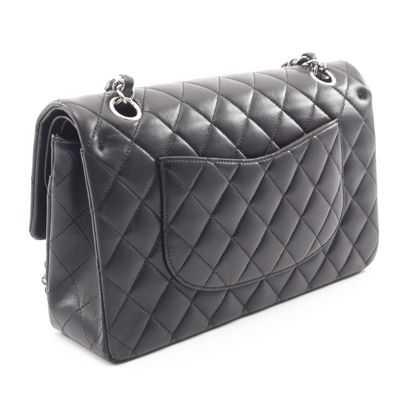 マトラッセ Wフラップ Wチェーンショルダーバッグ ラムスキン ブラック シルバー金具 シャネル バッグ CHANEL