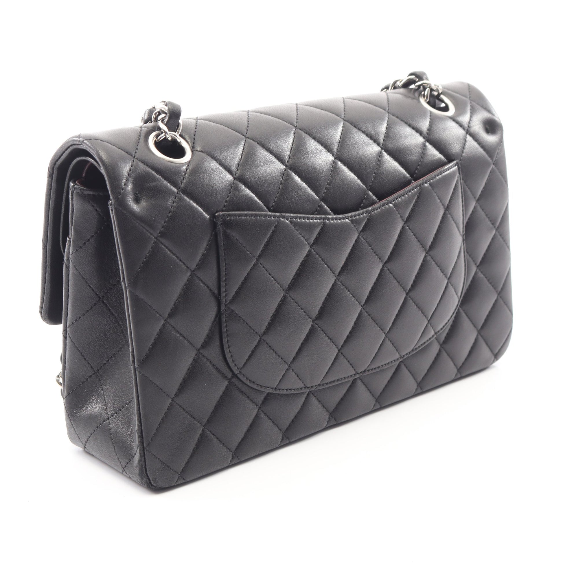 マトラッセ Wフラップ Wチェーンショルダーバッグ ラムスキン ブラック シルバー金具 シャネル バッグ CHANEL