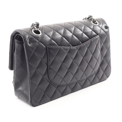 マトラッセ Wフラップ Wチェーンショルダーバッグ ラムスキン ブラック シルバー金具 シャネル バッグ CHANEL