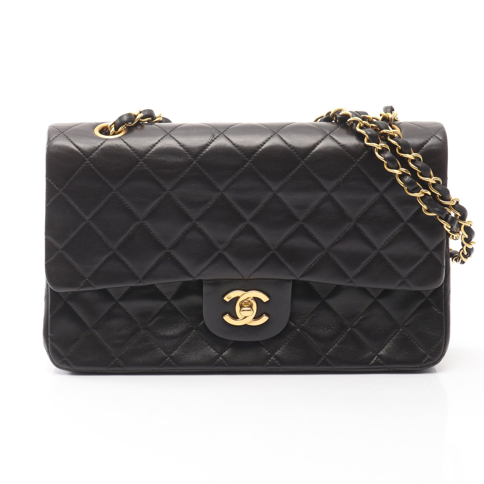 マトラッセ Wフラップ Wチェーンショルダーバッグ ラムスキン ブラック ゴールド金具 シャネル バッグ CHANEL