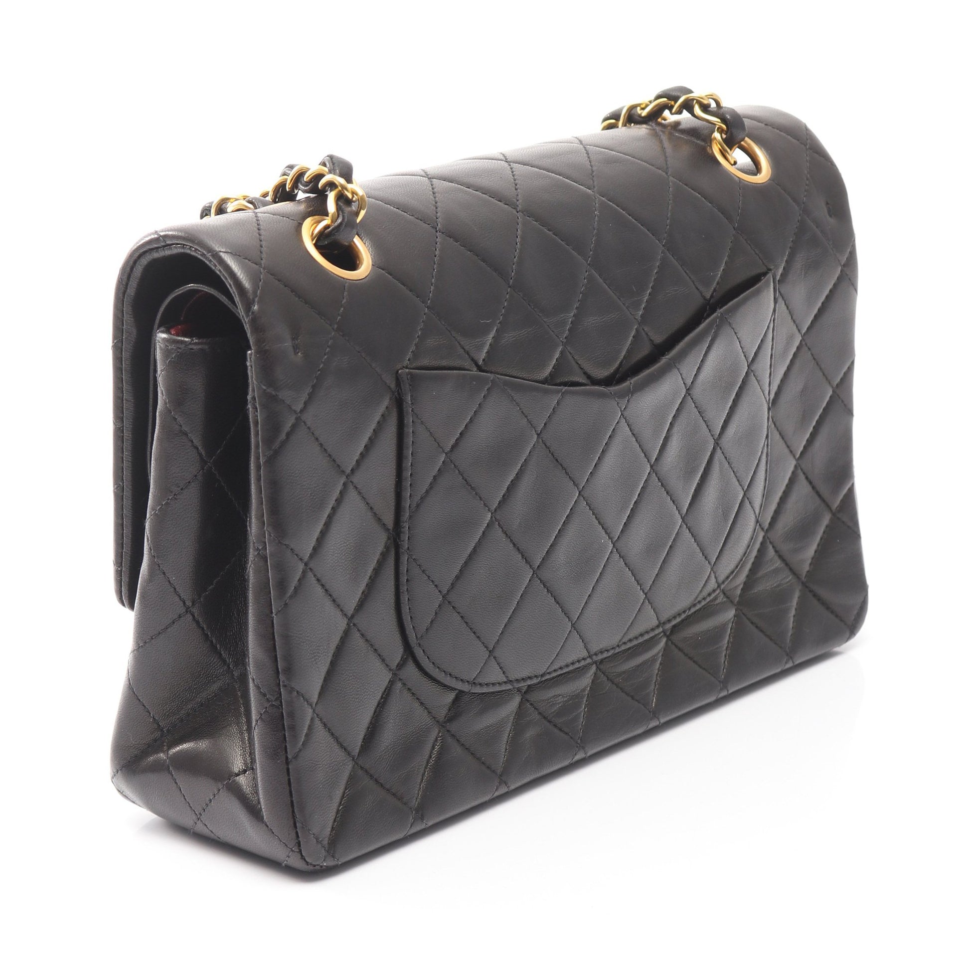 マトラッセ Wフラップ Wチェーンショルダーバッグ ラムスキン ブラック ゴールド金具 シャネル バッグ CHANEL