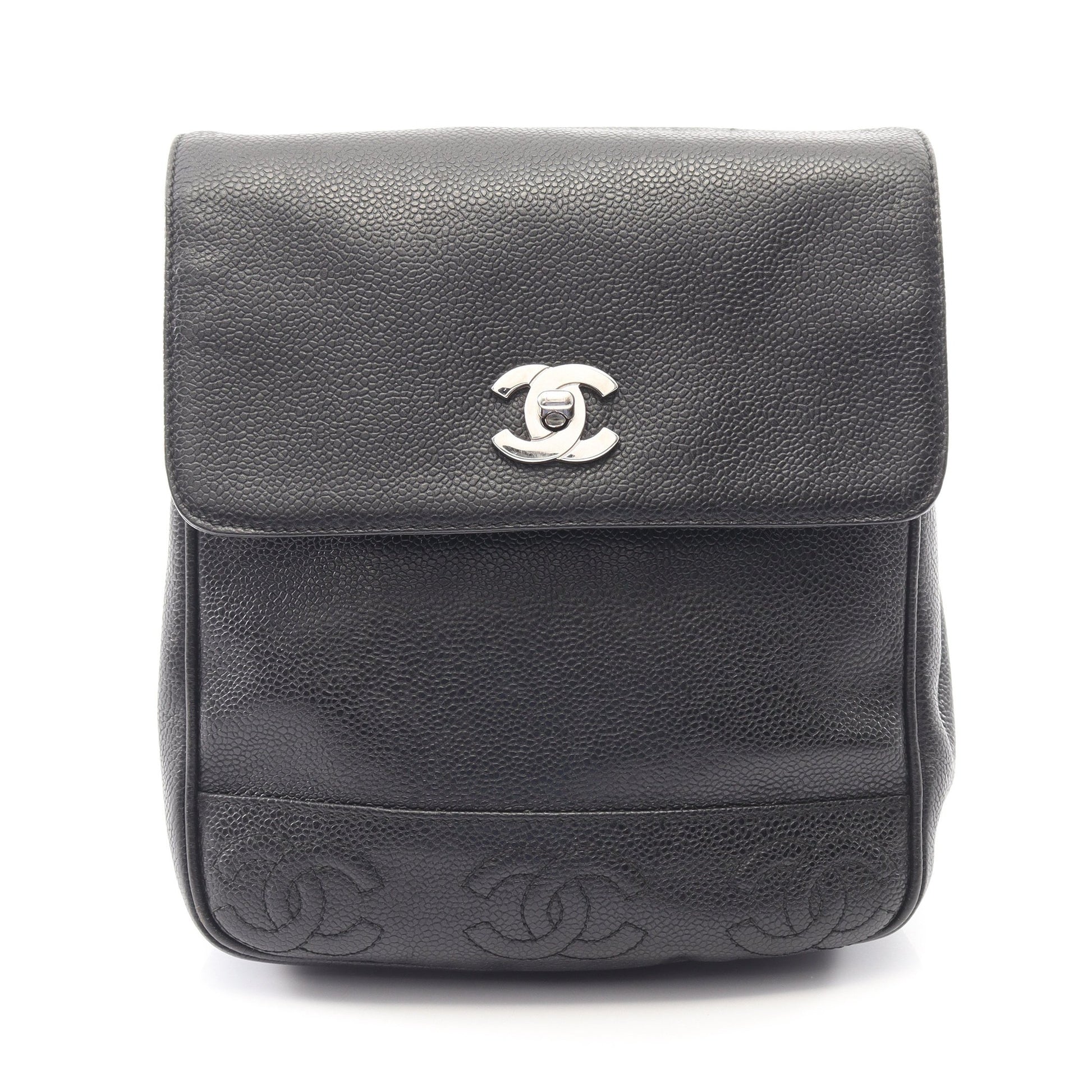 トリプルココマーク バックパック リュックサック キャビアスキン ブラック ゴールド金具 シャネル バッグ CHANEL