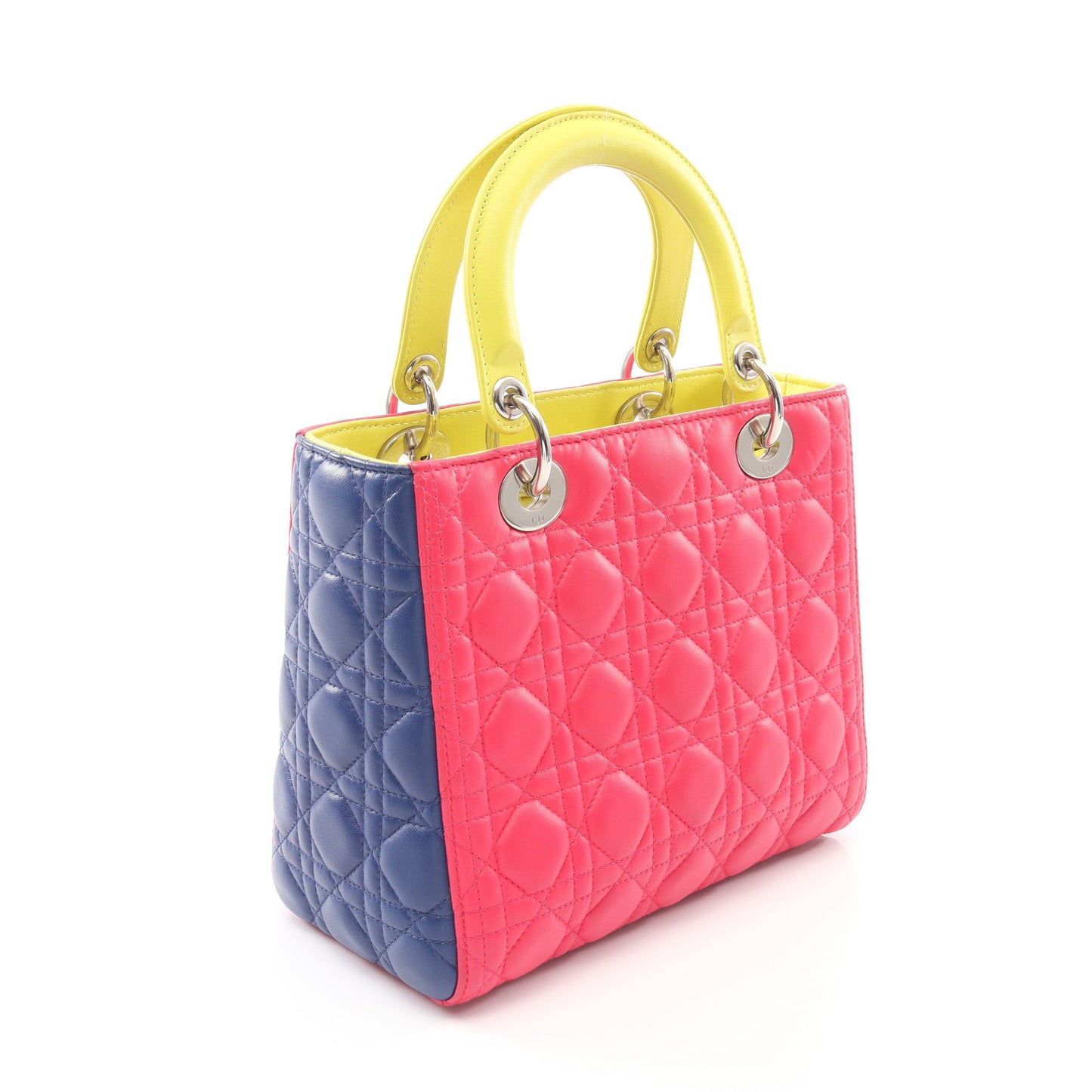 LADY DIOR レディディオール カナージュ 2WAY ハンドバッグ レザー ピンクパープル イエローグリーン ブルー クリスチャンディオール バッグ Christian Dior