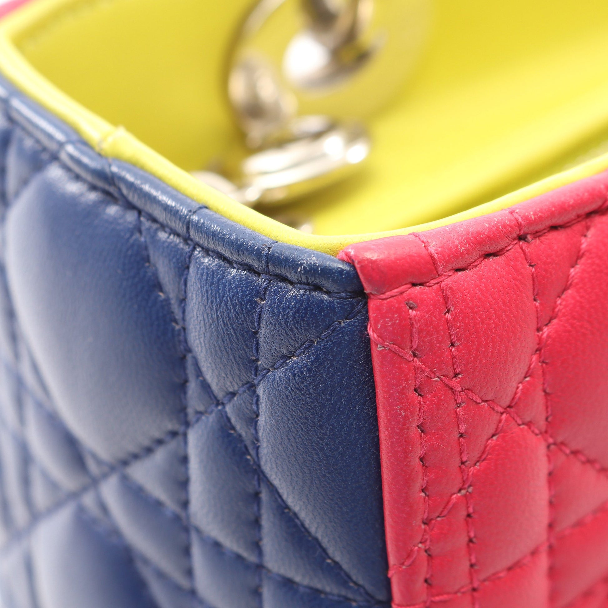 LADY DIOR レディディオール カナージュ 2WAY ハンドバッグ レザー ピンクパープル イエローグリーン ブルー クリスチャンディオール バッグ Christian Dior