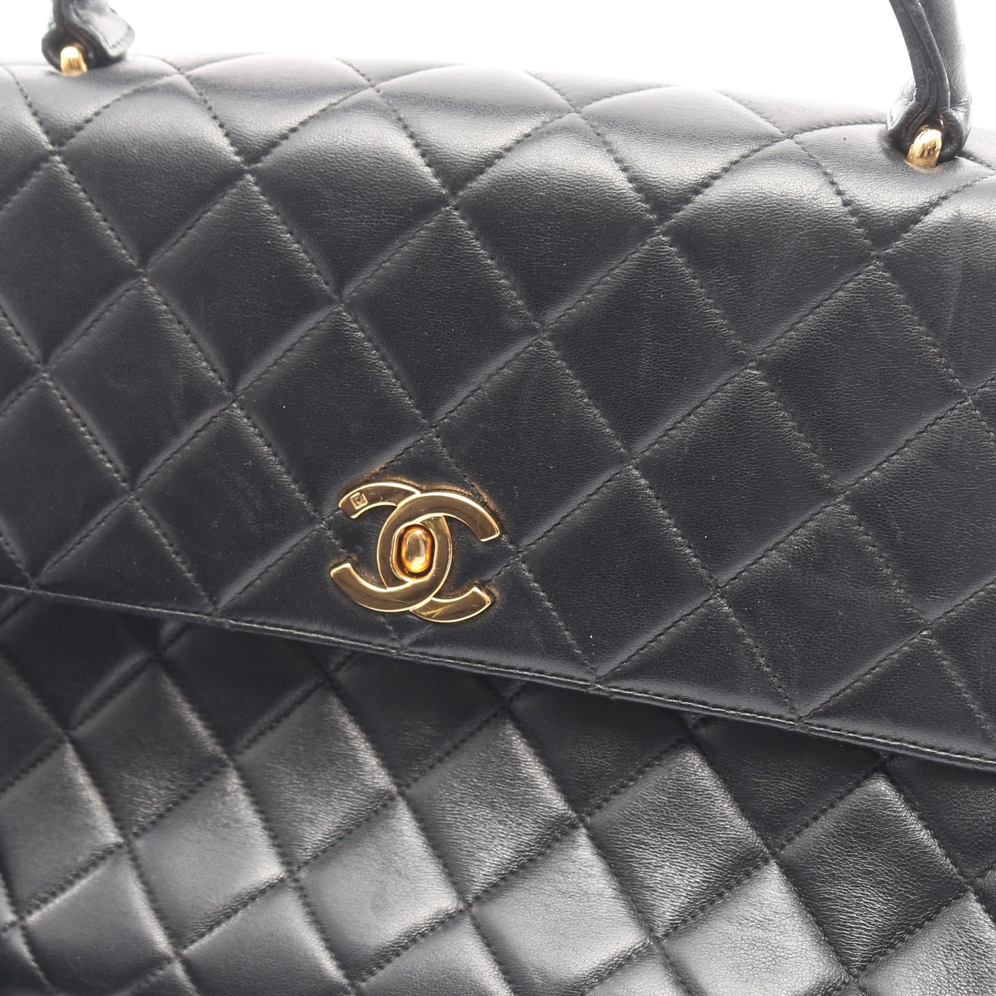 マトラッセ ハンドバッグ ラムスキン ブラック ゴールド金具 シャネル バッグ CHANEL