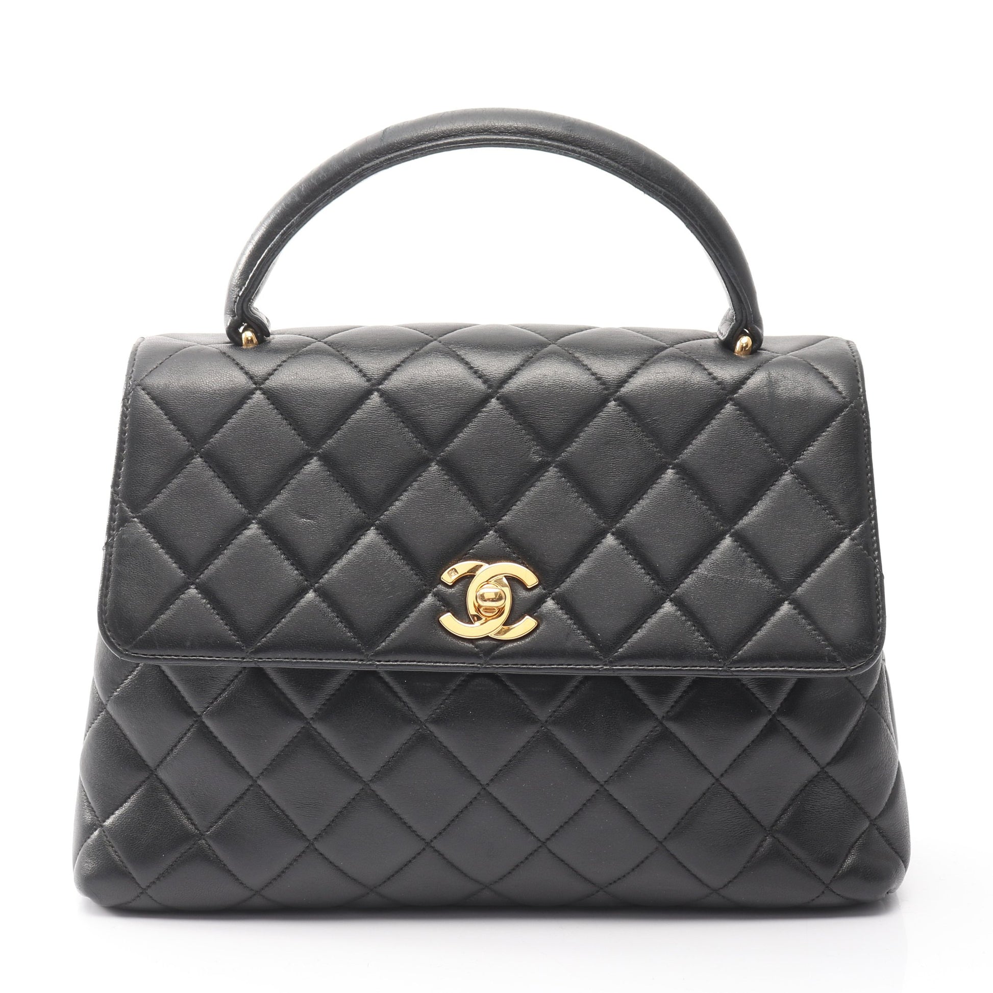 マトラッセ ハンドバッグ ラムスキン ブラック ゴールド金具 シャネル バッグ CHANEL