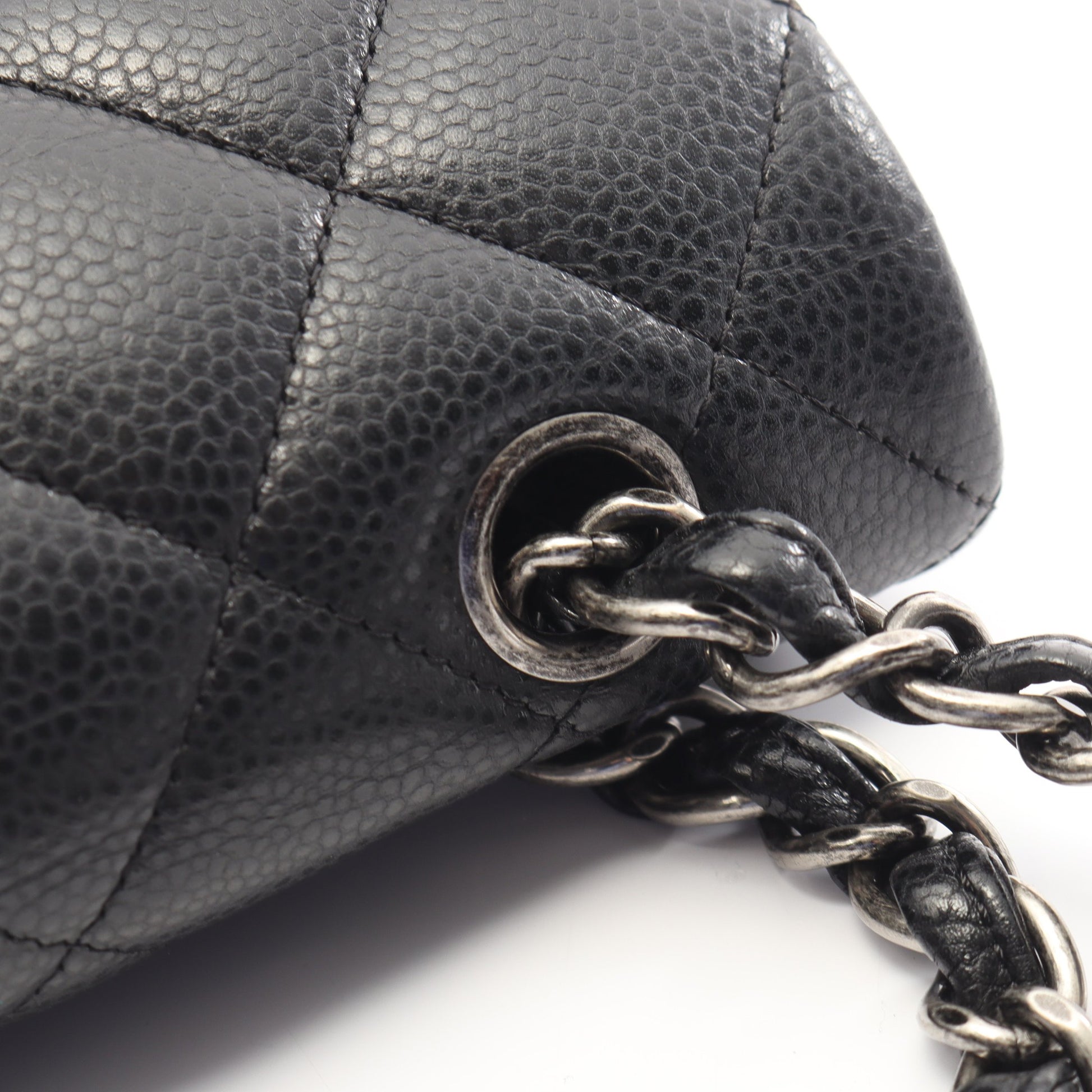 デカマトラッセ34 Wフラップ Wチェーンショルダーバッグ キャビアスキン ブラック シルバー金具 シャネル バッグ CHANEL