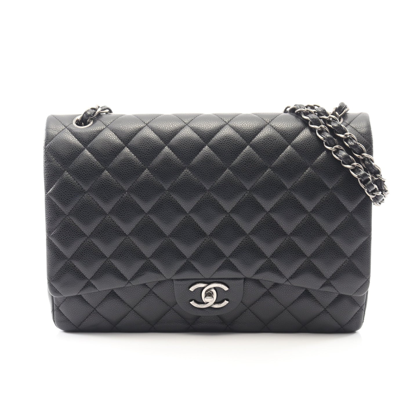 デカマトラッセ34 Wフラップ Wチェーンショルダーバッグ キャビアスキン ブラック シルバー金具 シャネル バッグ CHANEL