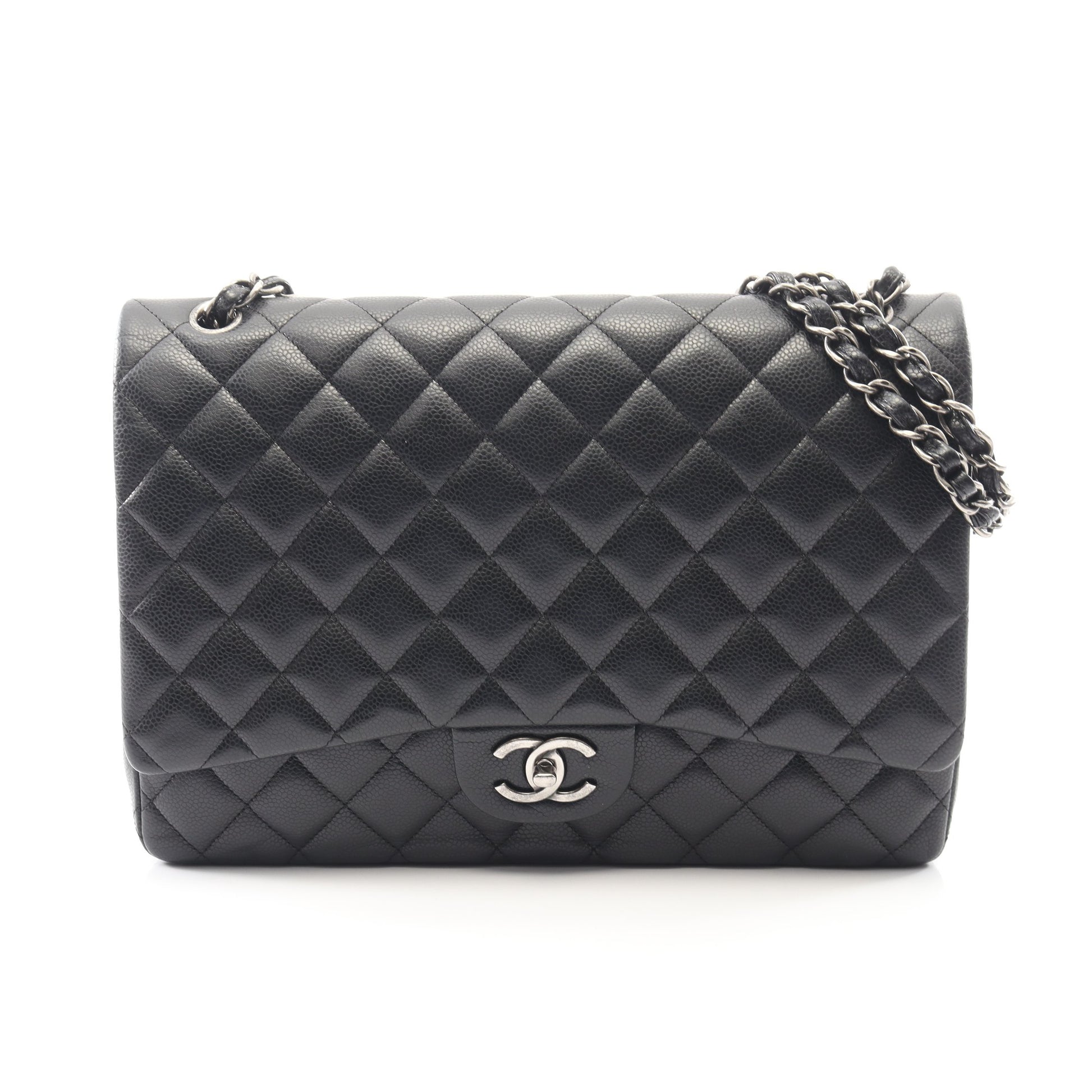 デカマトラッセ34 Wフラップ Wチェーンショルダーバッグ キャビアスキン ブラック シルバー金具 シャネル バッグ CHANEL