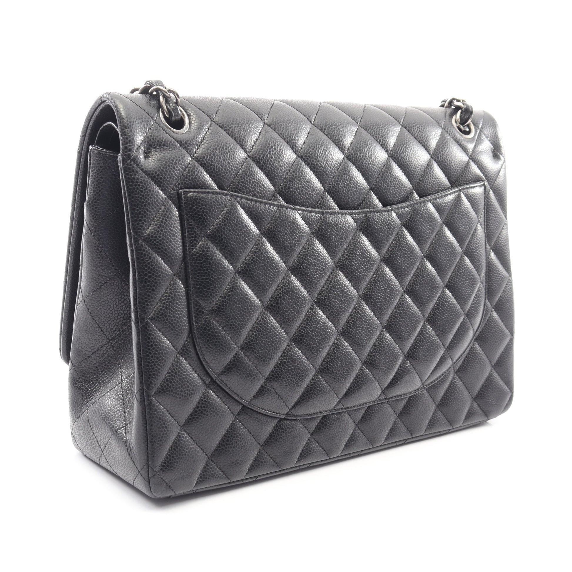 デカマトラッセ34 Wフラップ Wチェーンショルダーバッグ キャビアスキン ブラック シルバー金具 シャネル バッグ CHANEL