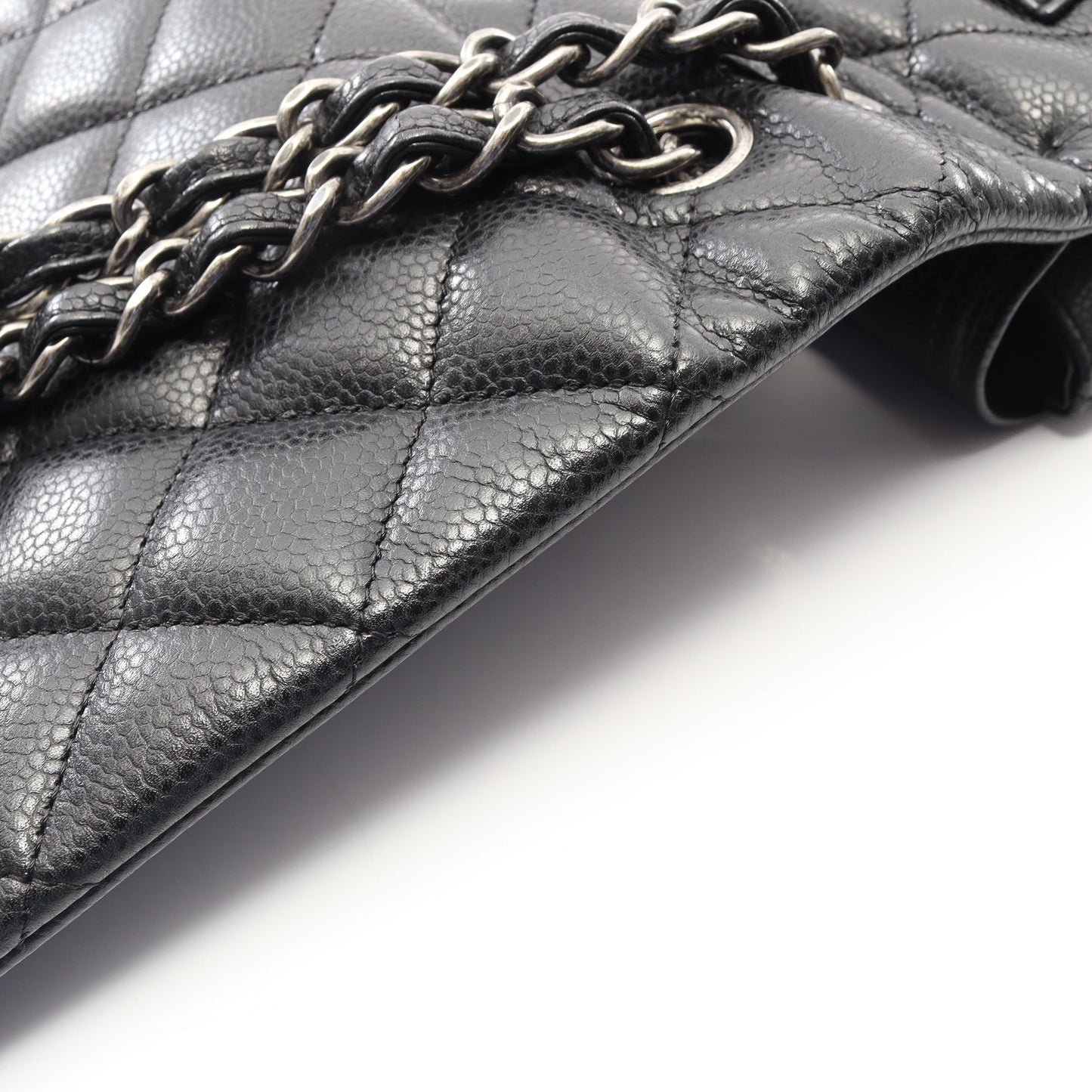 デカマトラッセ34 Wフラップ Wチェーンショルダーバッグ キャビアスキン ブラック シルバー金具 シャネル バッグ CHANEL