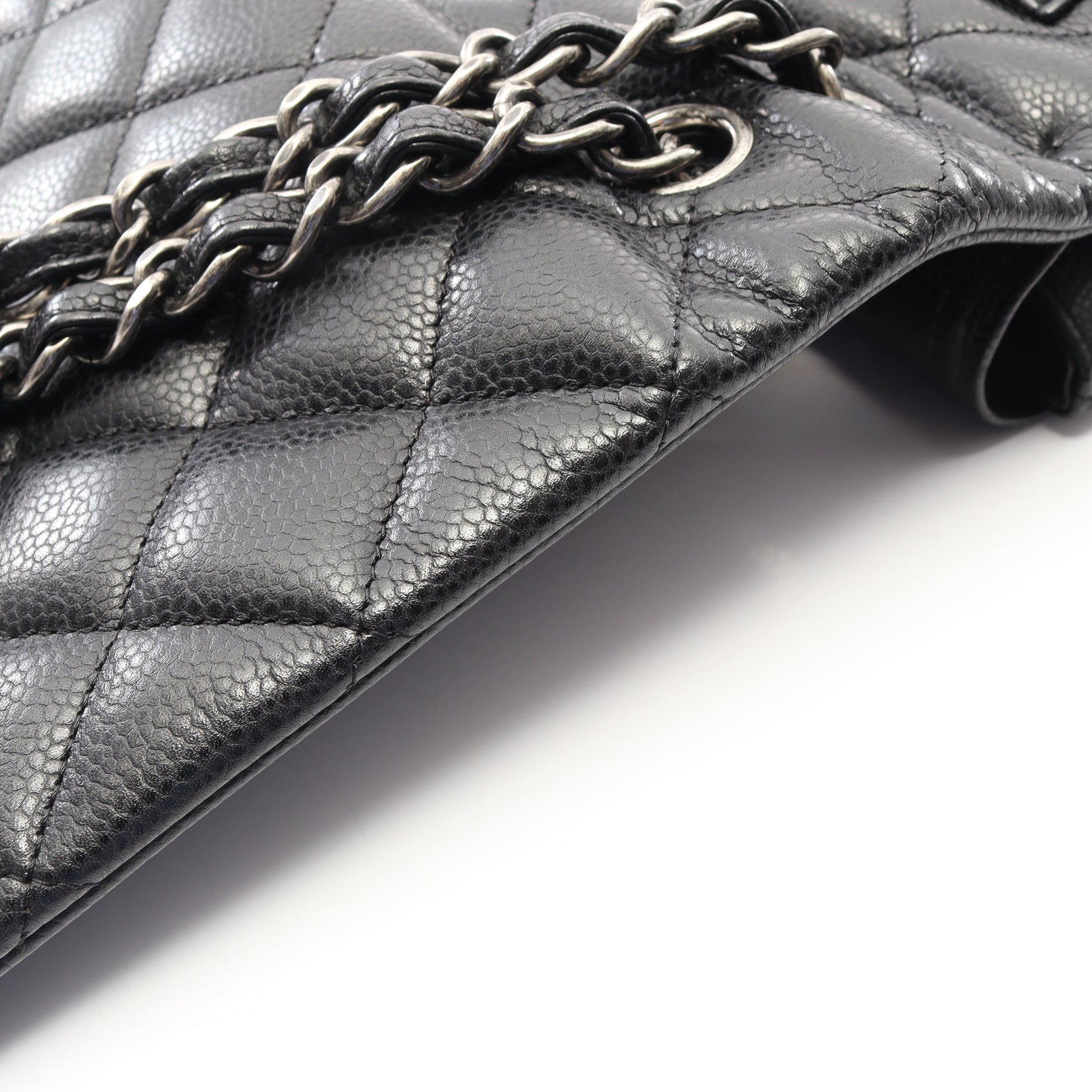 デカマトラッセ34 Wフラップ Wチェーンショルダーバッグ キャビアスキン ブラック シルバー金具 シャネル バッグ CHANEL