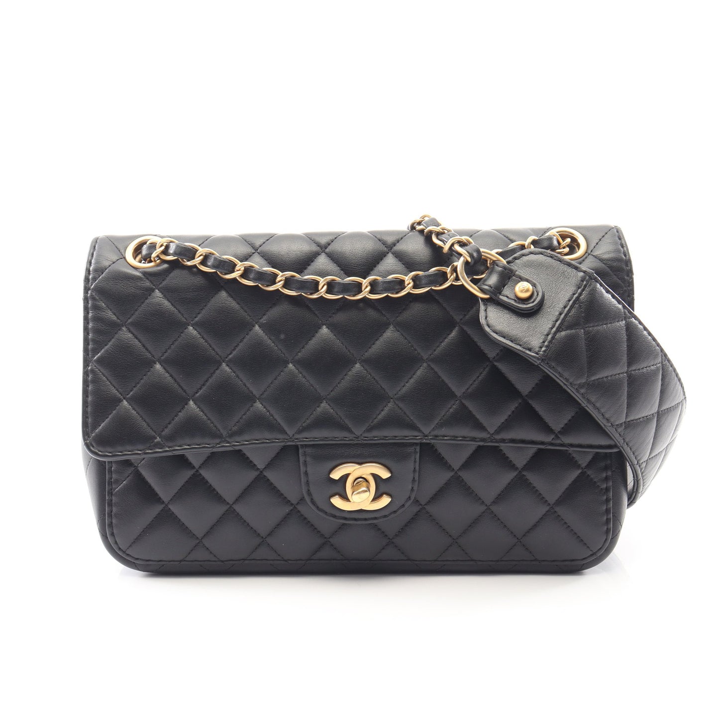 マトラッセ チェーンショルダーバッグ ラムスキン ブラック ゴールド金具 シャネル バッグ CHANEL