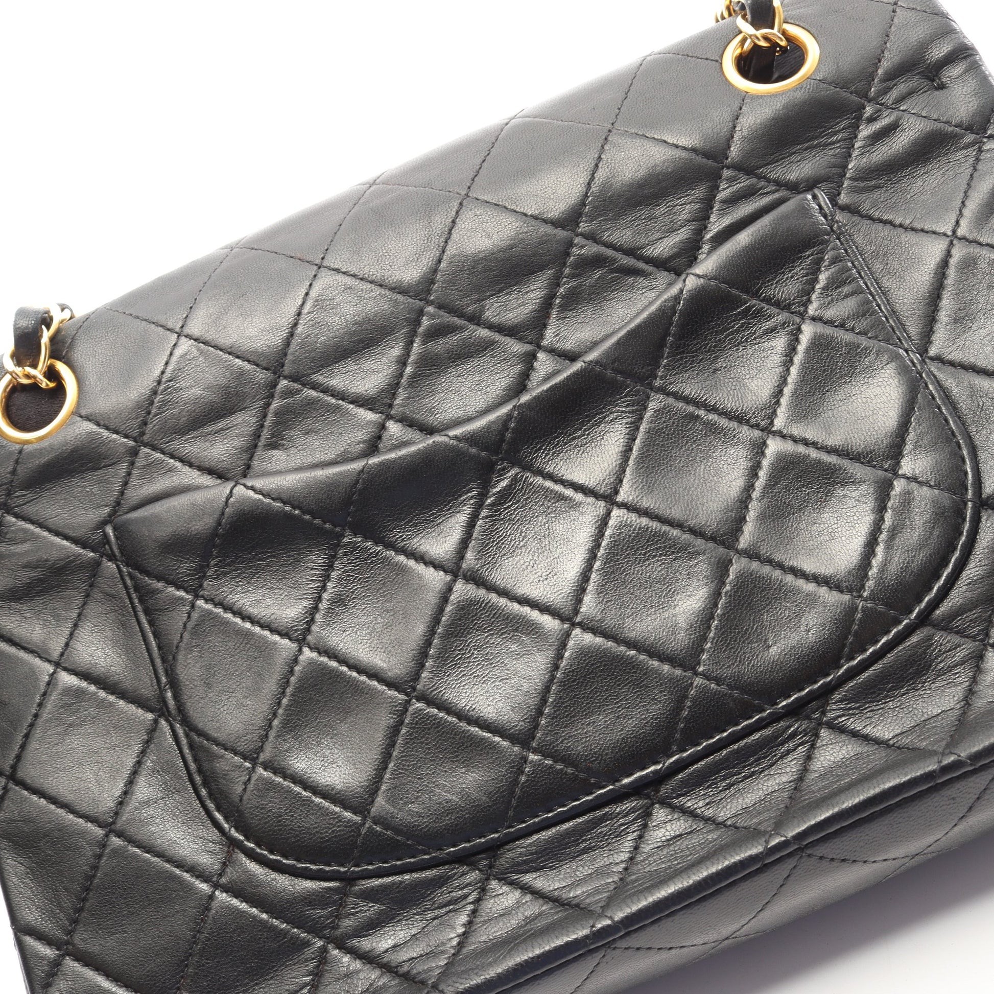 マトラッセ Wフラップ Wチェーンショルダーバッグ ラムスキン ブラック ゴールド金具 ヴィンテージ シャネル バッグ CHANEL