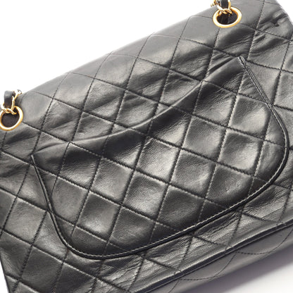 マトラッセ Wフラップ Wチェーンショルダーバッグ ラムスキン ブラック ゴールド金具 ヴィンテージ シャネル バッグ CHANEL
