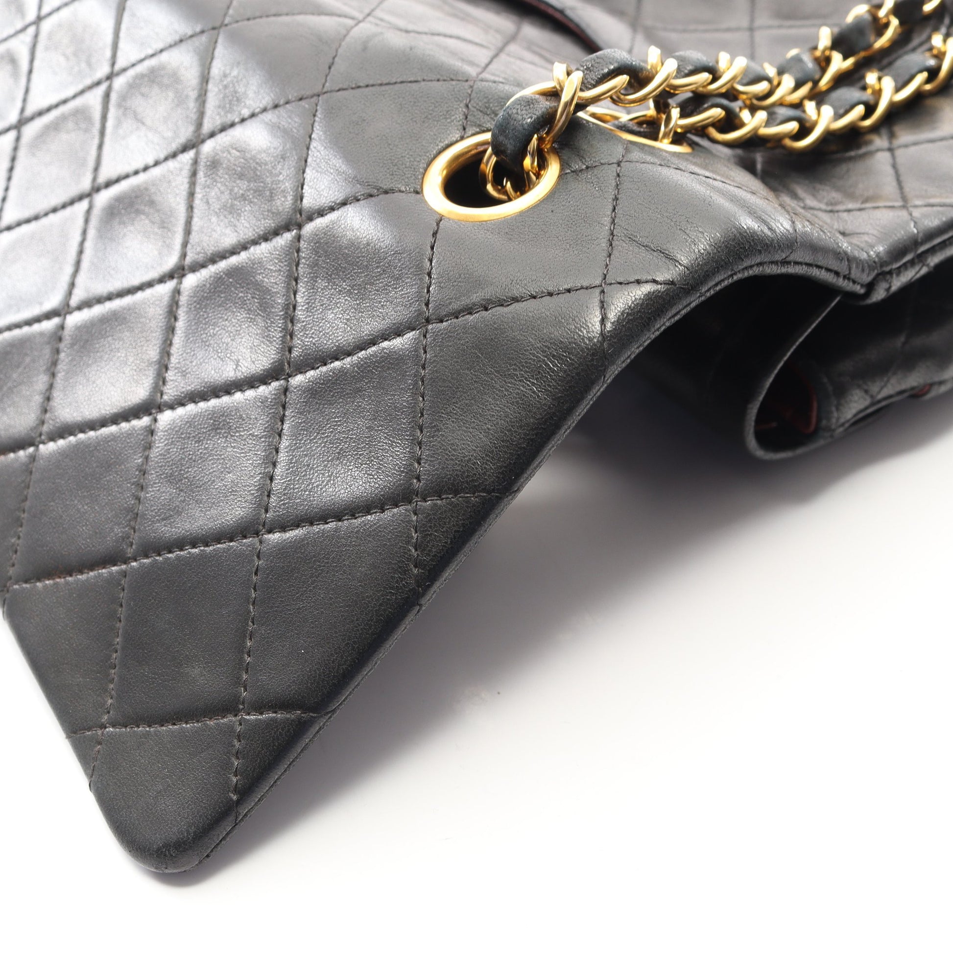 マトラッセ Wフラップ Wチェーンショルダーバッグ ラムスキン ブラック ゴールド金具 ヴィンテージ シャネル バッグ CHANEL
