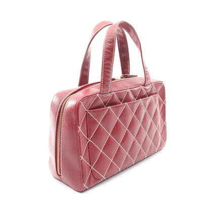 ワイルドステッチ ハンドバッグ ミニボストンバッグ レザー ボルドー ゴールド金具 シャネル バッグ CHANEL