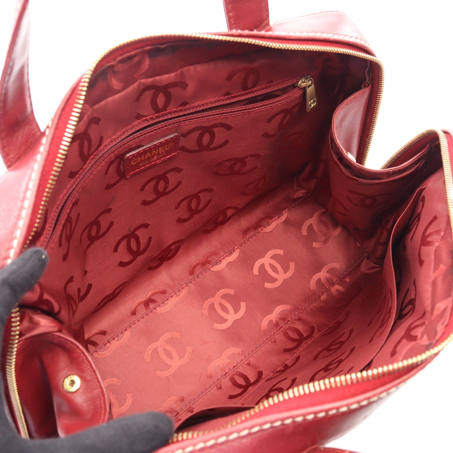 ワイルドステッチ ハンドバッグ ミニボストンバッグ レザー ボルドー ゴールド金具 シャネル バッグ CHANEL