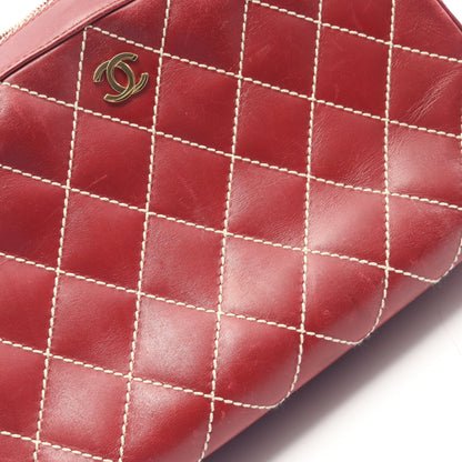 ワイルドステッチ ハンドバッグ ミニボストンバッグ レザー ボルドー ゴールド金具 シャネル バッグ CHANEL