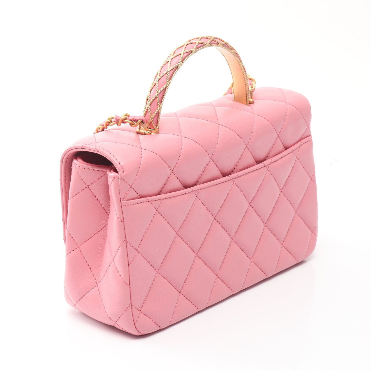 マトラッセトップハンドル フラップ チェーンショルダーバッグ ラムスキン ピンク ゴールド金具 2WAY シャネル バッグ CHANEL