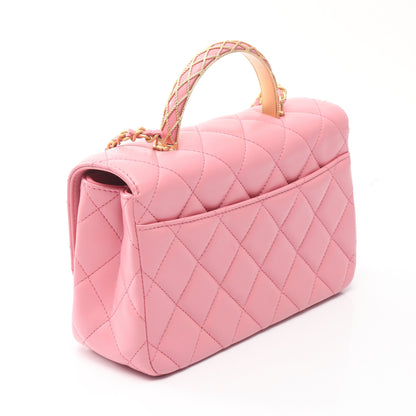 マトラッセトップハンドル フラップ チェーンショルダーバッグ ラムスキン ピンク ゴールド金具 2WAY シャネル バッグ CHANEL