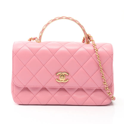 マトラッセトップハンドル フラップ チェーンショルダーバッグ ラムスキン ピンク ゴールド金具 2WAY シャネル バッグ CHANEL