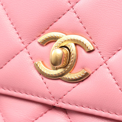 マトラッセトップハンドル フラップ チェーンショルダーバッグ ラムスキン ピンク ゴールド金具 2WAY シャネル バッグ CHANEL