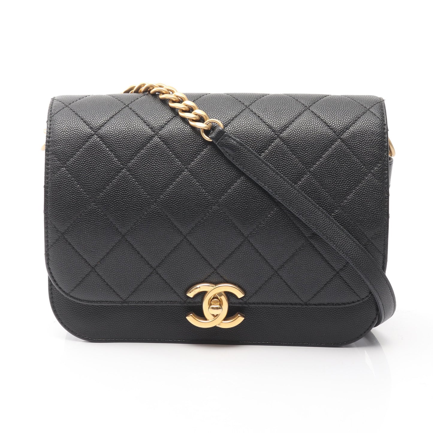 マトラッセ チェーンショルダーバッグ キャビアスキン ブラック ゴールド金具 シャネル バッグ CHANEL