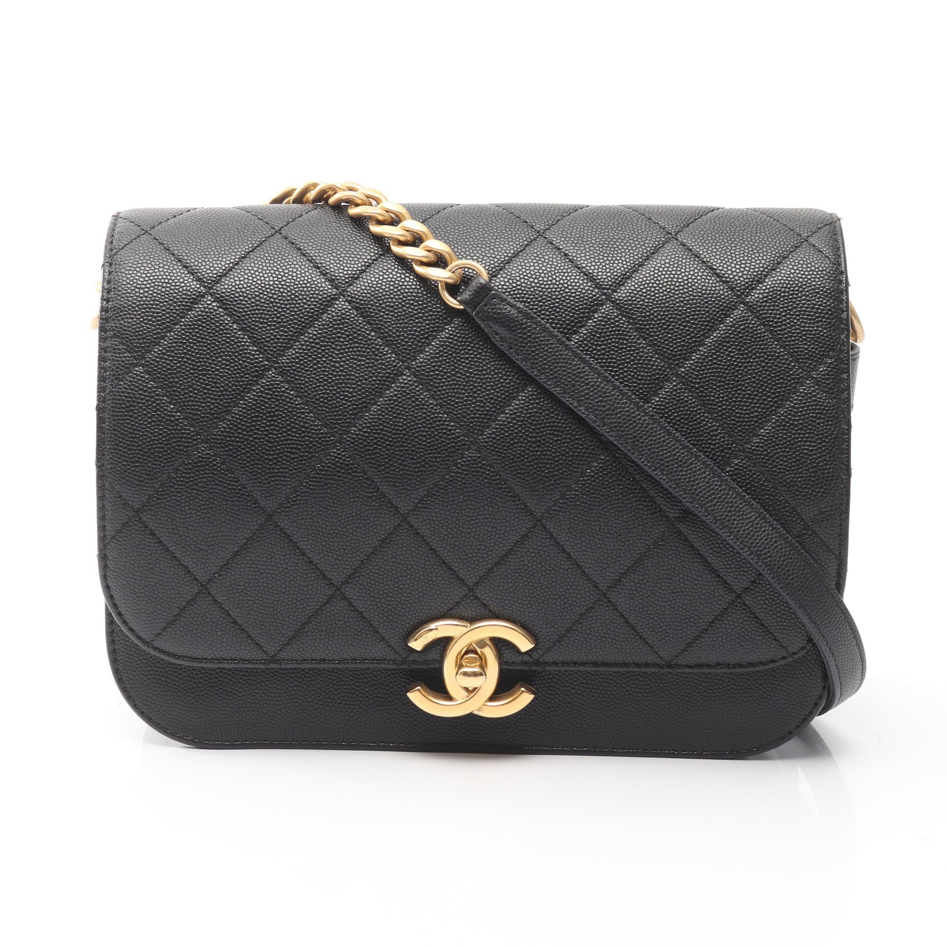マトラッセ チェーンショルダーバッグ キャビアスキン ブラック ゴールド金具 シャネル バッグ CHANEL