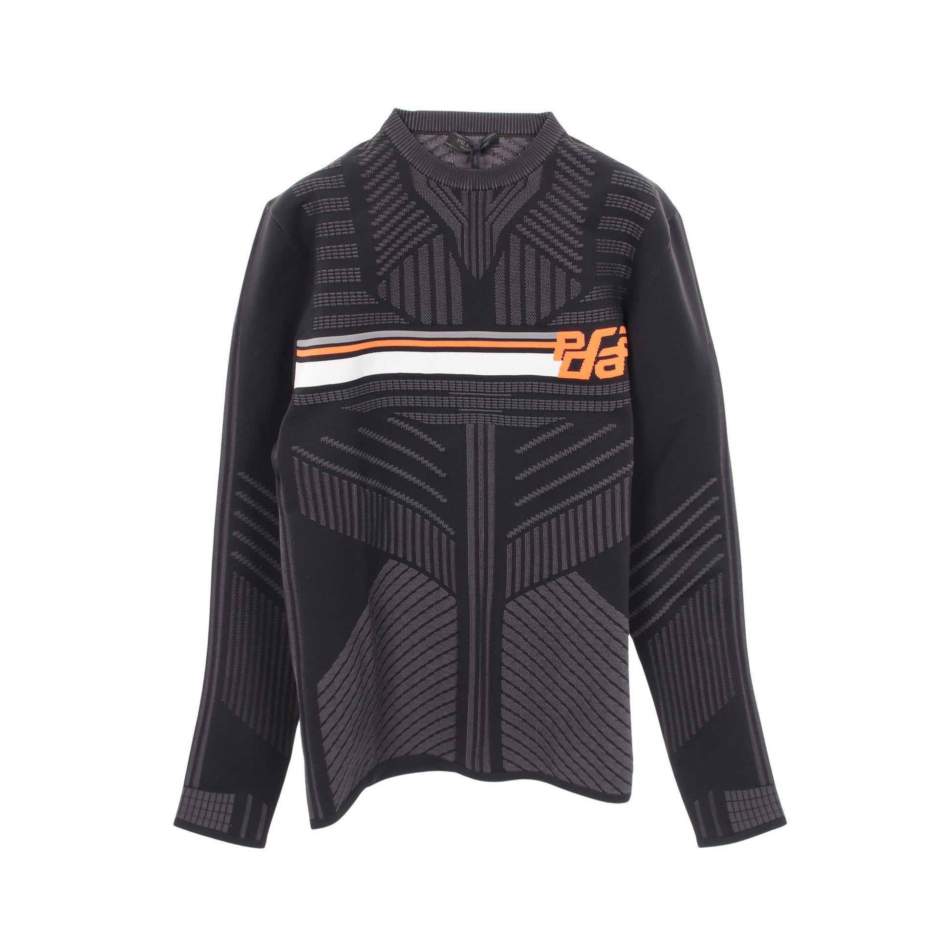 テクニカルニット スウェットシャツ トップス クルーネック ブラック オレンジ プラダ トップス PRADA
