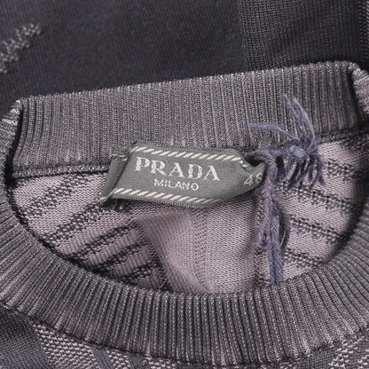 テクニカルニット スウェットシャツ トップス クルーネック ブラック オレンジ プラダ トップス PRADA