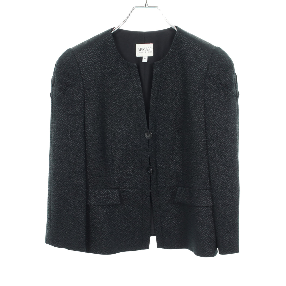 ペプラム ノーカラージャケット ウール シルク ネイビー アルマーニコレッツォーニ アウター Armani Collezioni