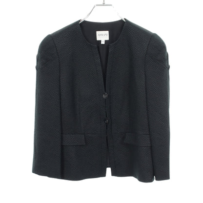 ペプラム ノーカラージャケット ウール シルク ネイビー アルマーニコレッツォーニ アウター Armani Collezioni