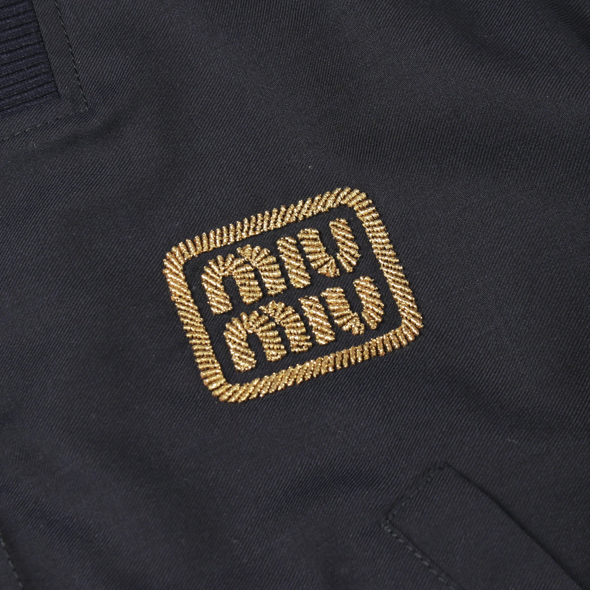 ロゴ刺繍 クロップド ブルゾン ボンバージャケット ウール ネイビー ミュウミュウ アウター miu miu