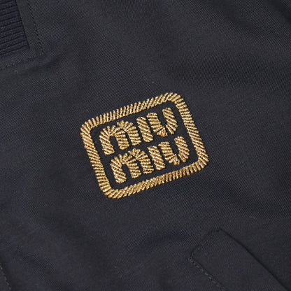 ロゴ刺繍 クロップド ブルゾン ボンバージャケット ウール ネイビー ミュウミュウ アウター miu miu