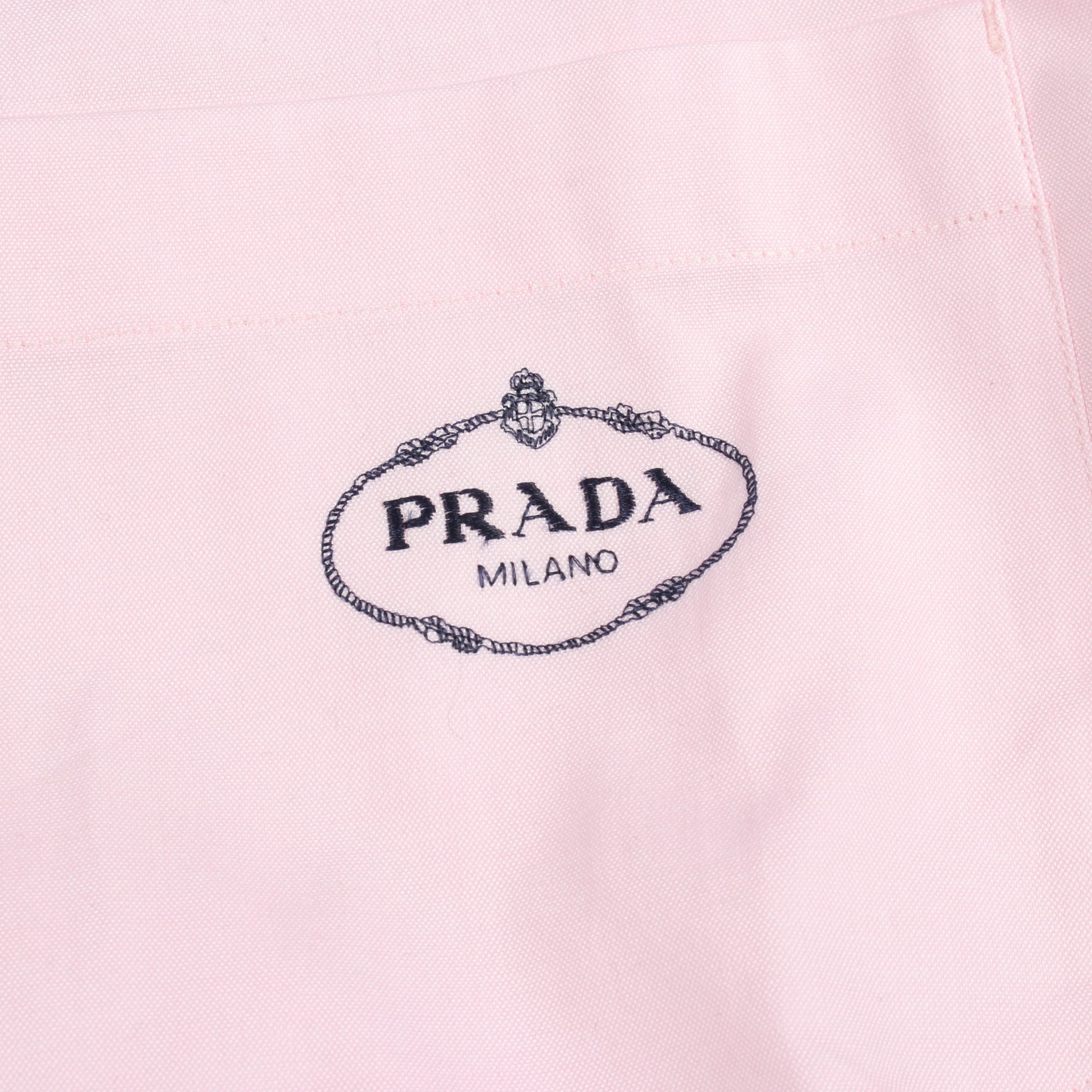 ロゴ刺繍 長袖 シャツ コットン ピンク プラダ トップス PRADA