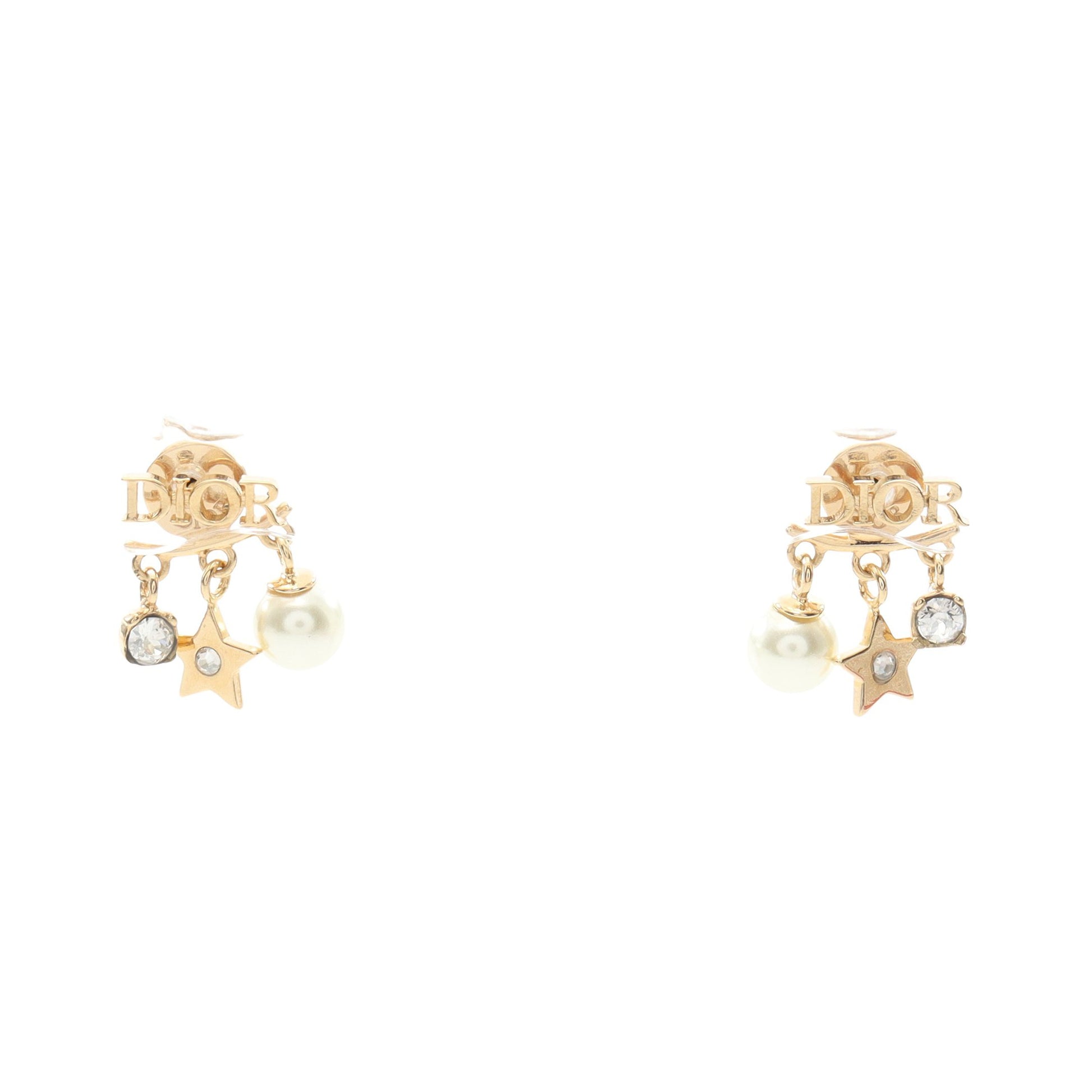 ロゴ スター ピアス GP フェイクパール ラインストーン ゴールド オフホワイト クリア ディオール アクセサリー DIOR
