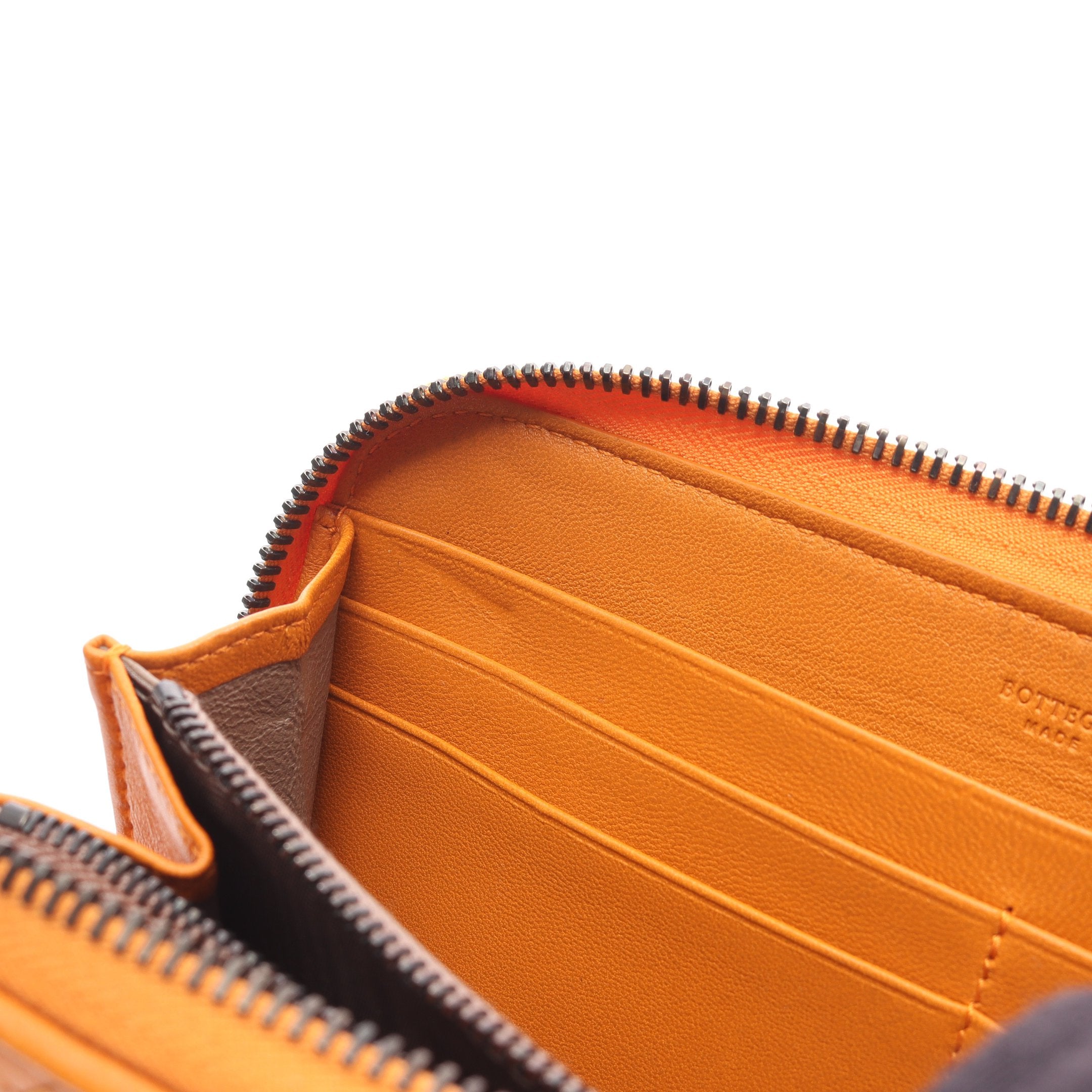 BOTTEGA VENETA ラウンドファスナー 長財布 レザー オレンジ イントレチャート ラウンドファスナー長財布 レザー オレンジ ボッテガ